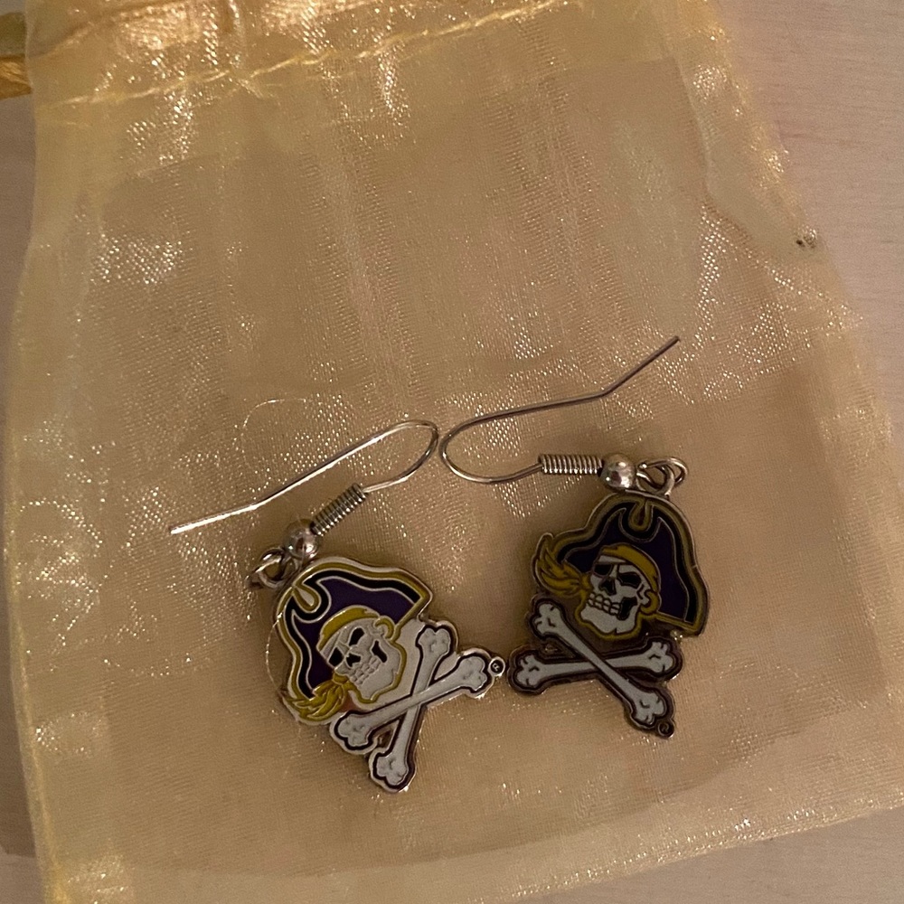 purple and gold ECU pirate earrings